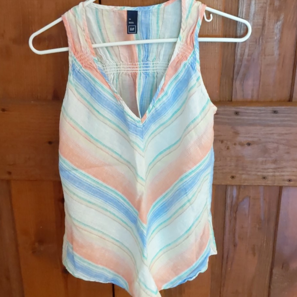 Gap sleeveless top with stripes & smocking details